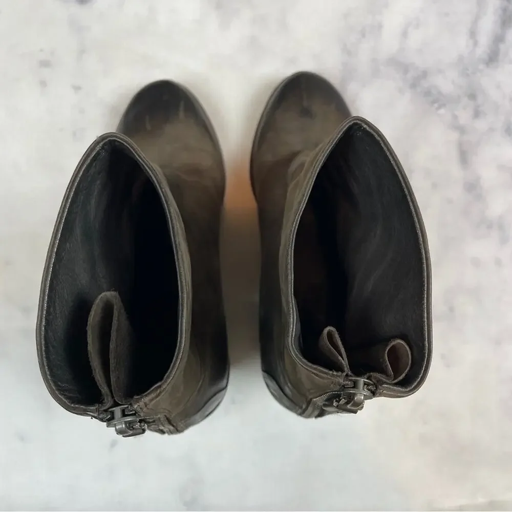Marsell Bolla Brown Leather Ankle Boots Distressed Zip Back Block Heel Sz 39.5